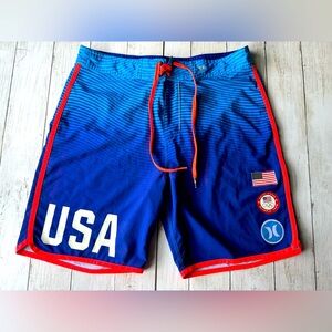 HURLEY Phantom US Olympic Surf Team Swim Trunks Mens 32 Blue BoardShorts Surfing
